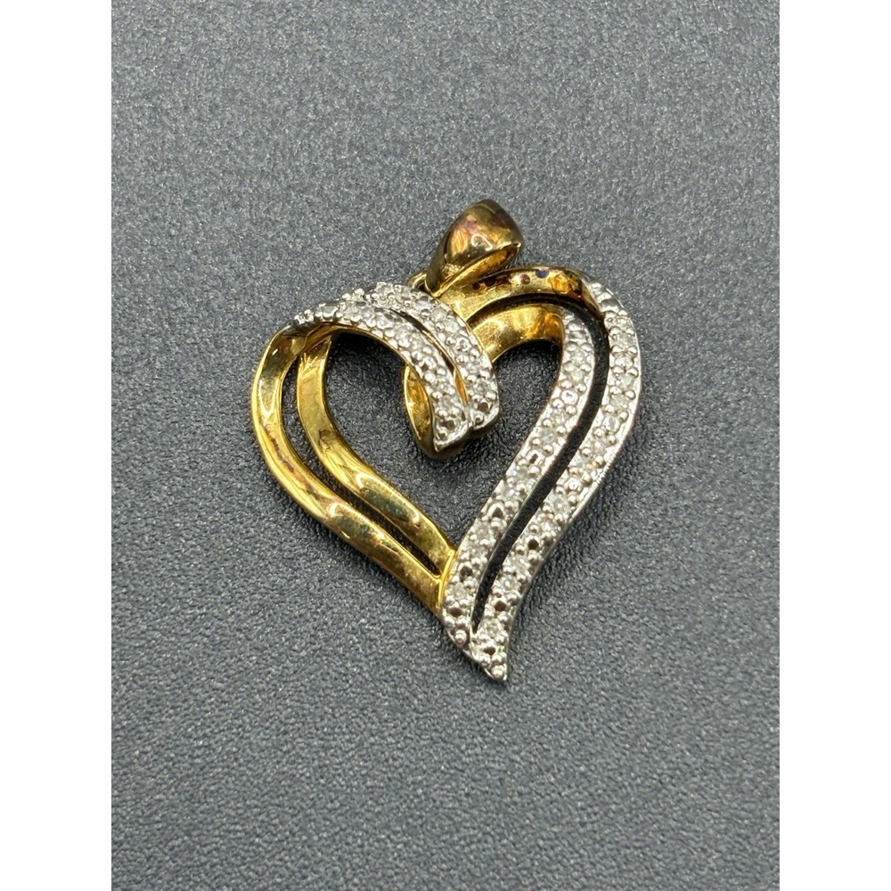 EUC Gold Sterling Silver Genuine Diamond Heart Pendant F2